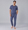Set pigiama da uomo con T-shirt e pantaloni in maglia elasticizzata di bambù