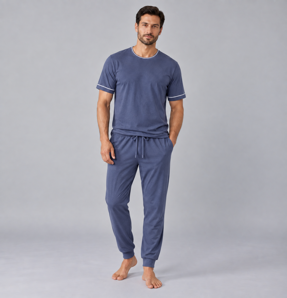 Set pigiama da uomo con T-shirt e pantaloni in maglia elasticizzata di bambù