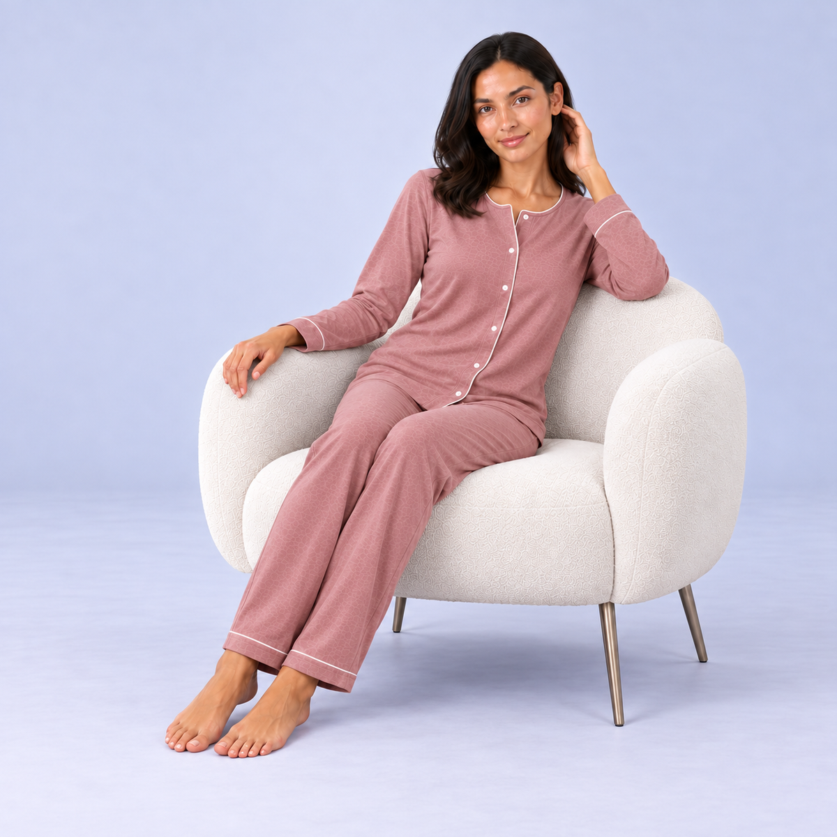 Set pigiama da donna in maglia elasticizzata di bambù con camicia a maniche lunghe e pantaloni