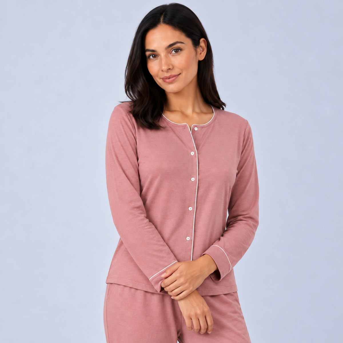 Set pigiama da donna in maglia elasticizzata di bambù con camicia a maniche lunghe e pantaloni