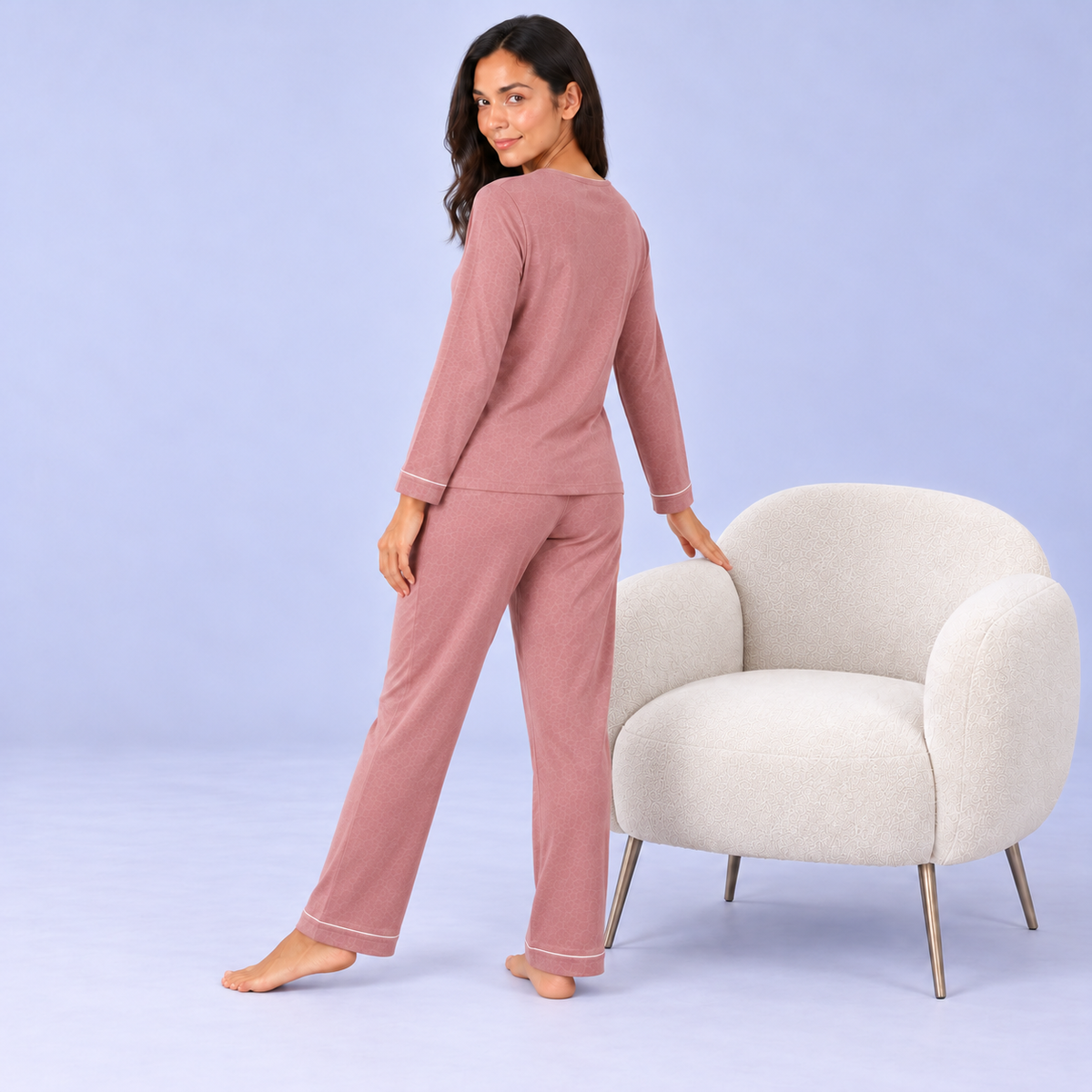 Set pigiama da donna in maglia elasticizzata di bambù con camicia a maniche lunghe e pantaloni