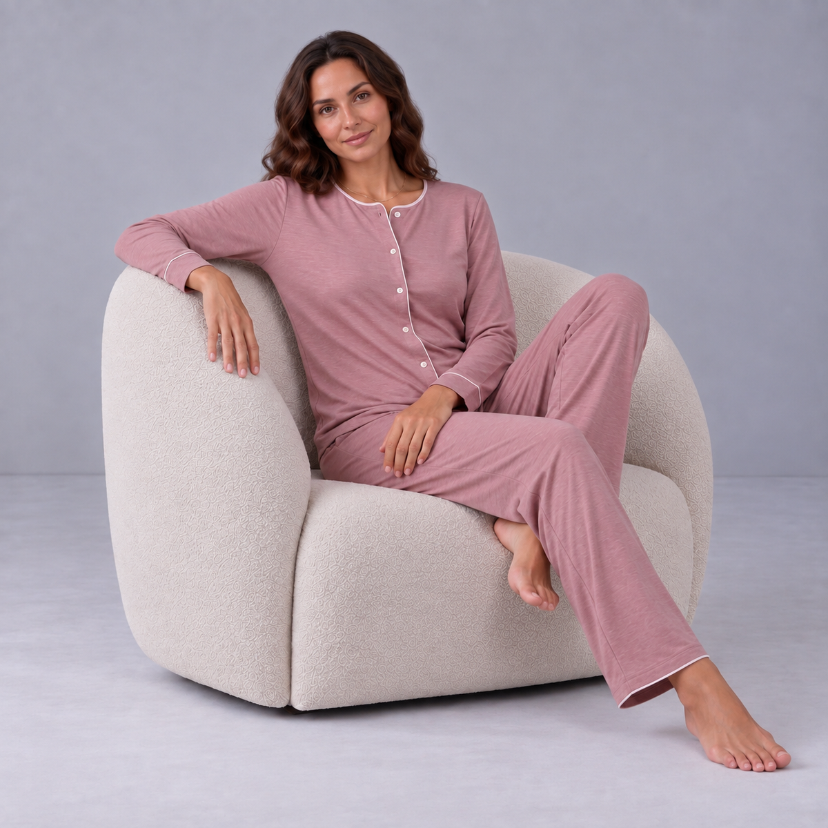 Set pigiama da donna in maglia elasticizzata di bambù con camicia a maniche lunghe e pantaloni