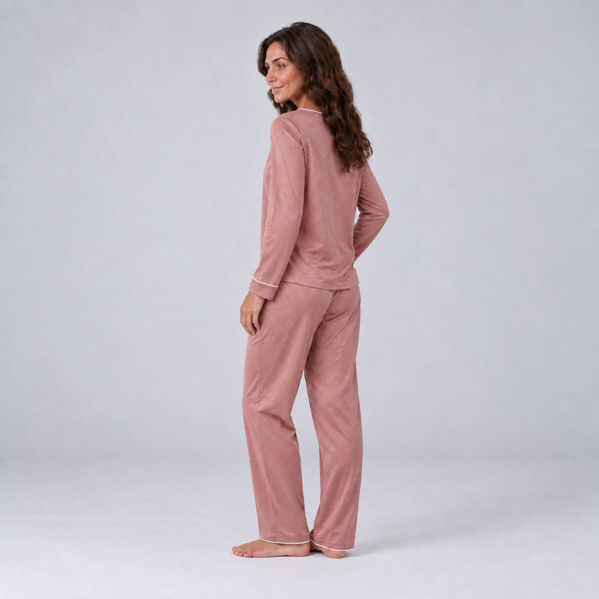 Set pigiama da donna in maglia elasticizzata di bambù con camicia a maniche lunghe e pantaloni
