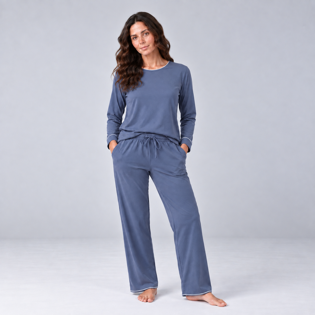 Pigiama da donna con felpa e pantaloni in maglia elasticizzata di bambù