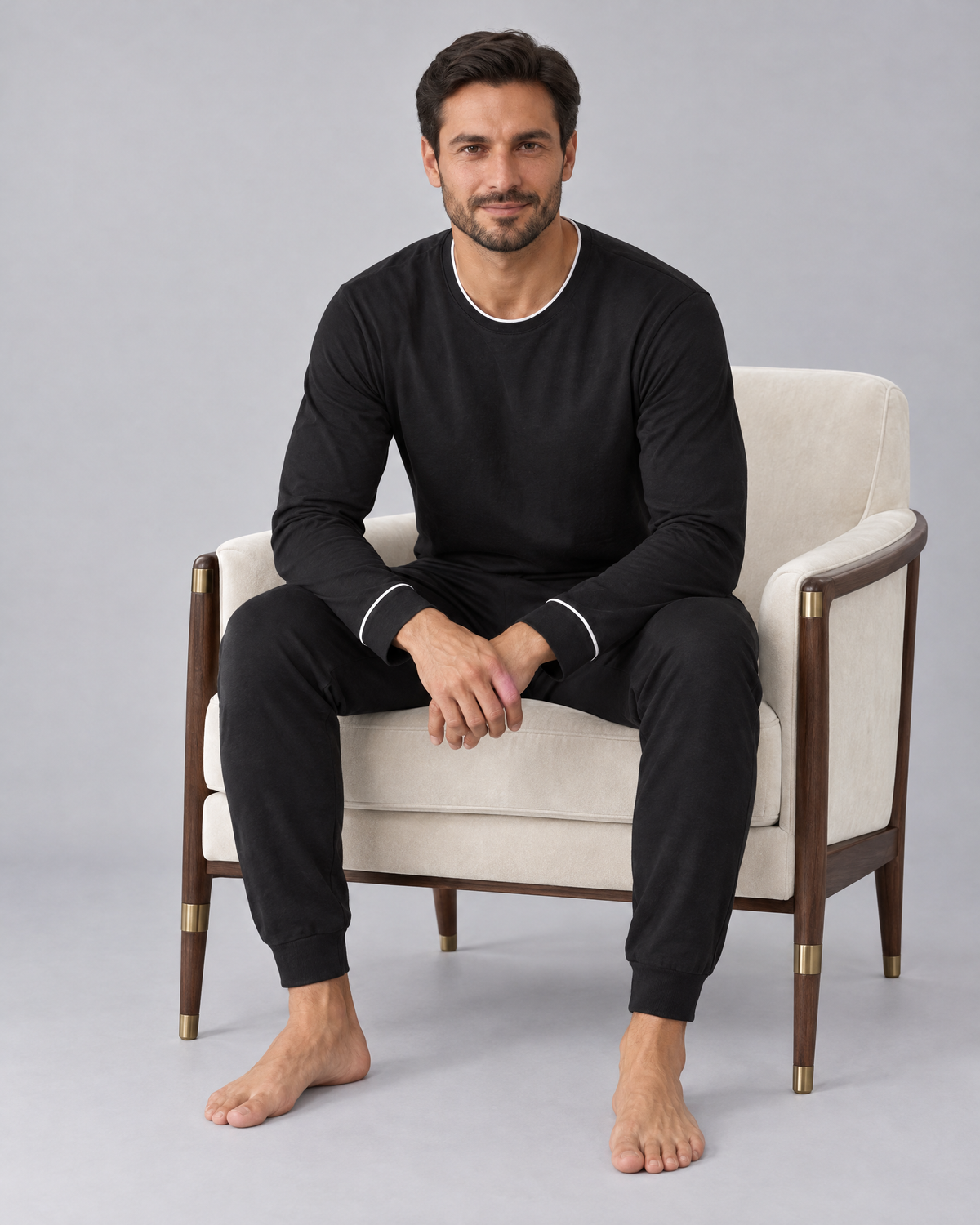 Pigiama da uomo con felpa e pantaloni in maglia elasticizzata di bambù