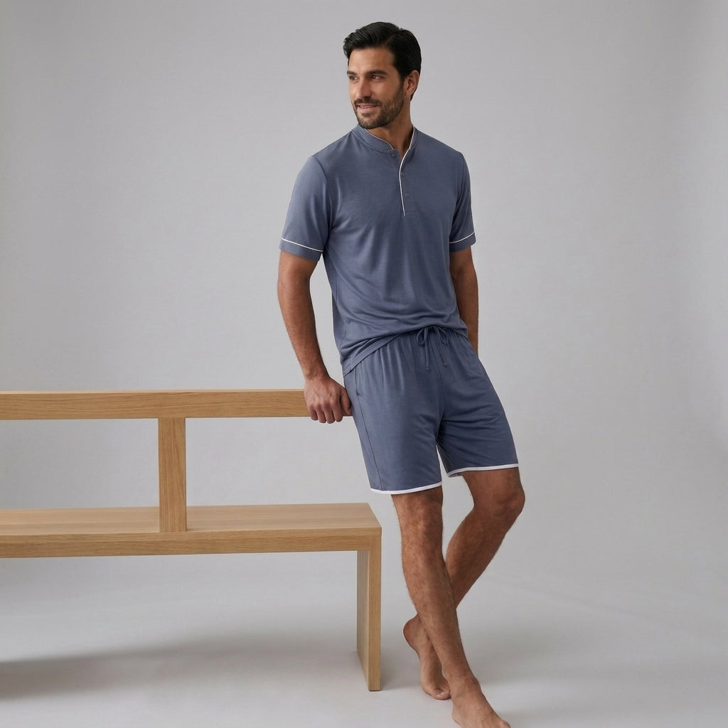 Set pigiama da uomo in bambù stretch in maglia con T-shirt e shorts