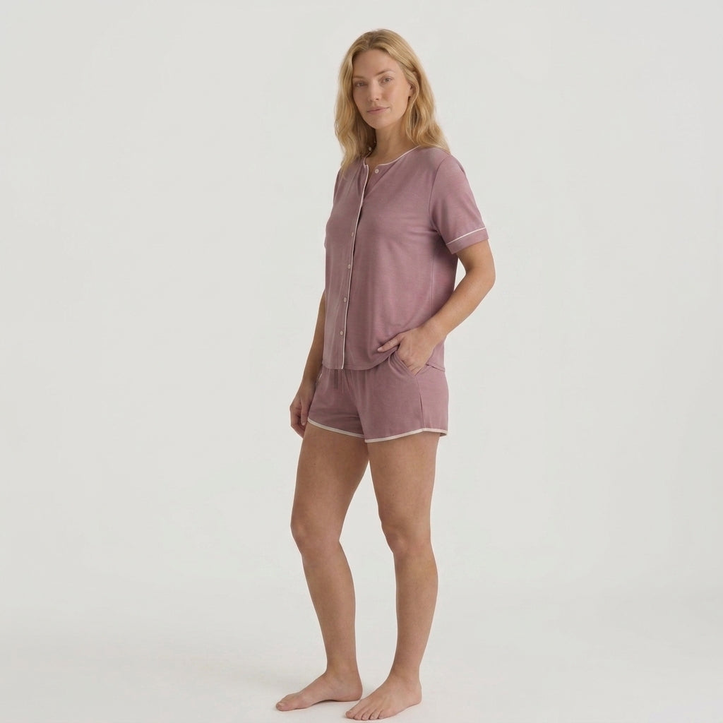 Set pigiama da donna in bambù stretch in maglia con maglia e shorts
