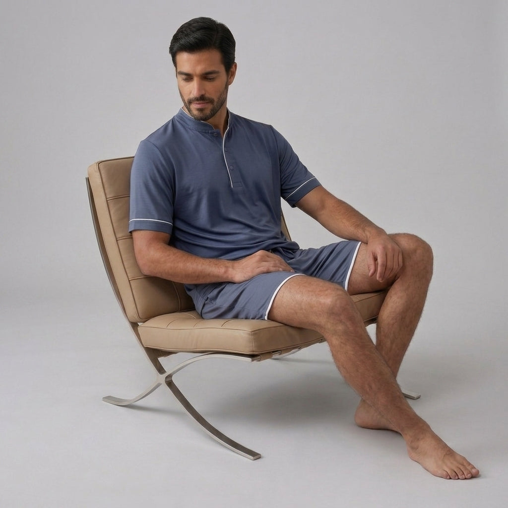Set pigiama da uomo in bambù stretch in maglia con T-shirt e shorts