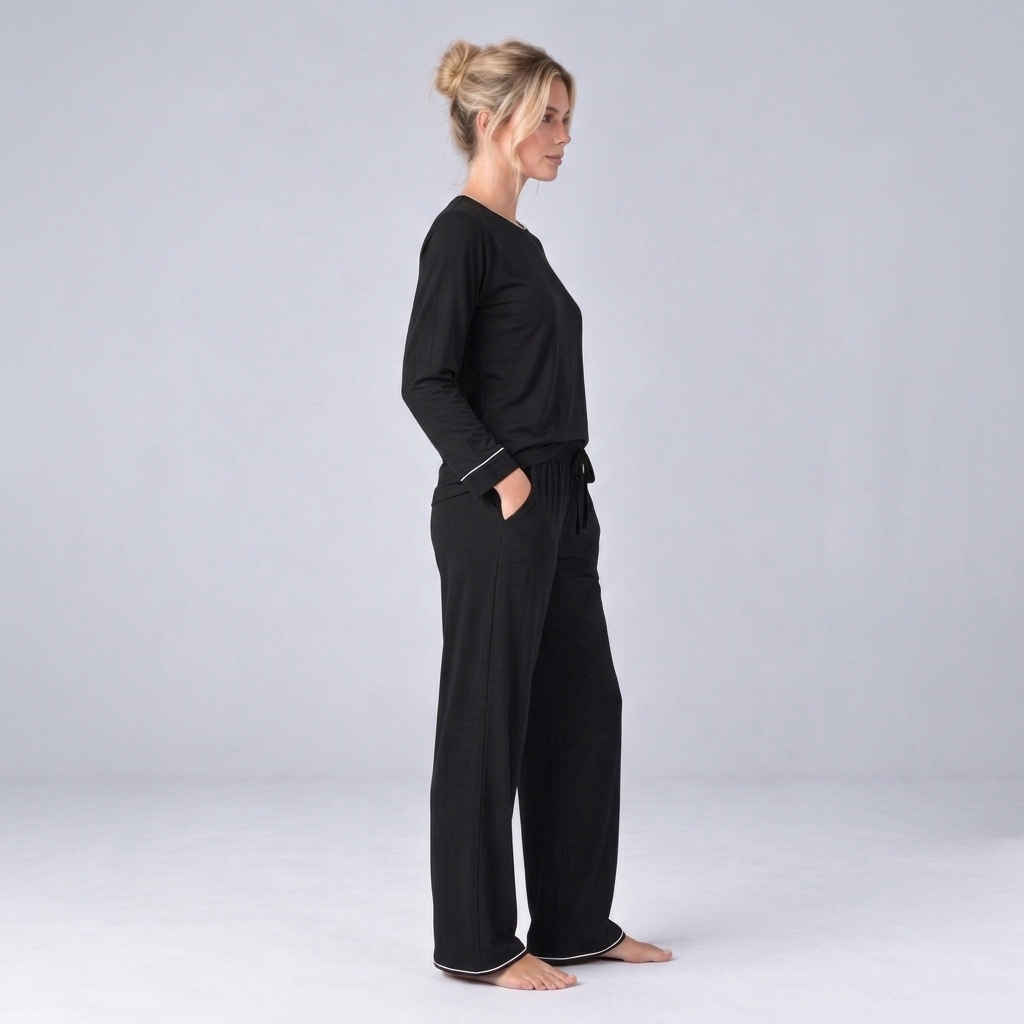 Pigiama da donna con felpa e pantaloni in maglia elasticizzata di bambù