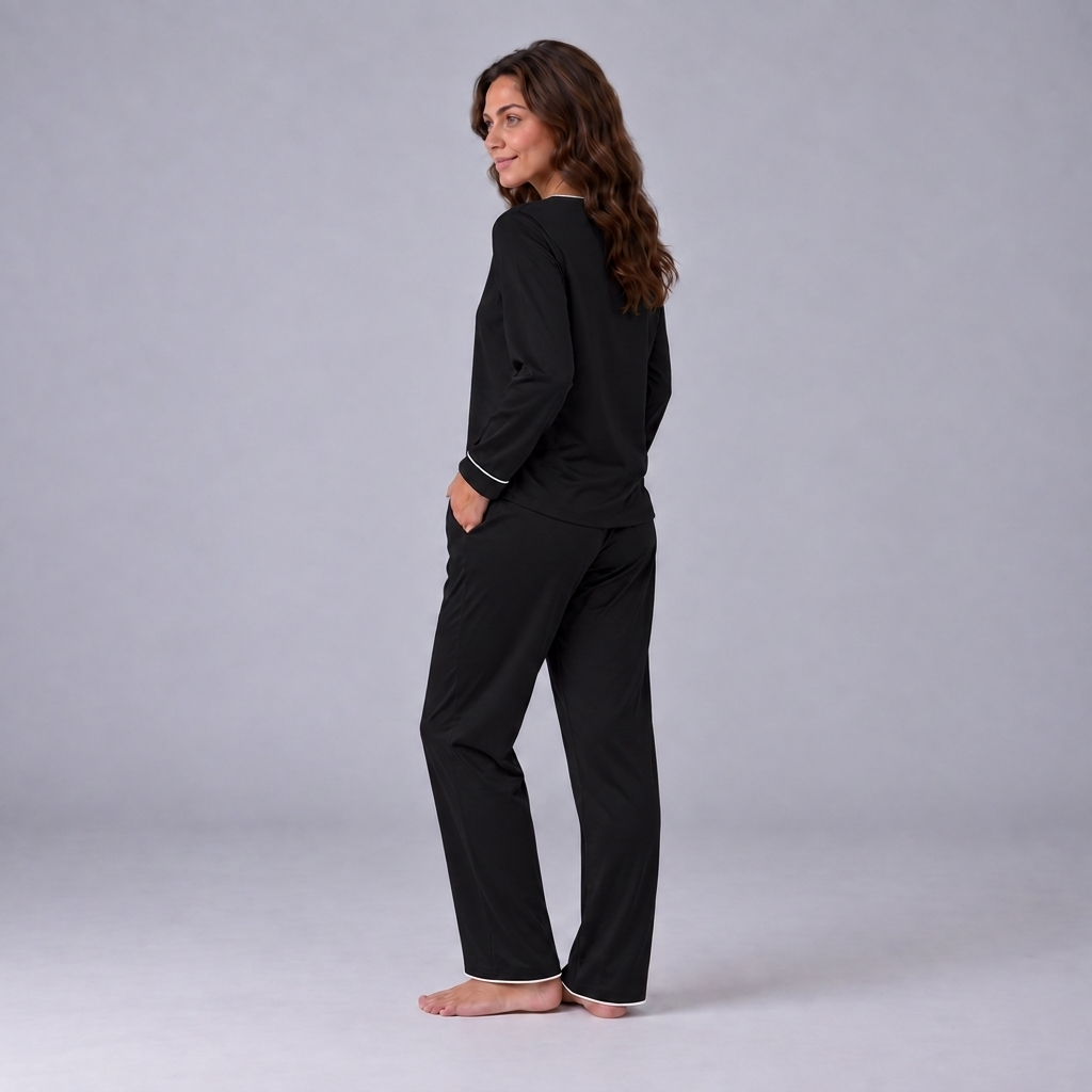 Set pigiama da donna in maglia elasticizzata di bambù con camicia a maniche lunghe e pantaloni