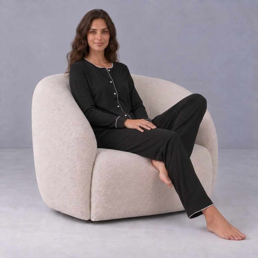Set pigiama da donna in maglia elasticizzata di bambù con camicia a maniche lunghe e pantaloni